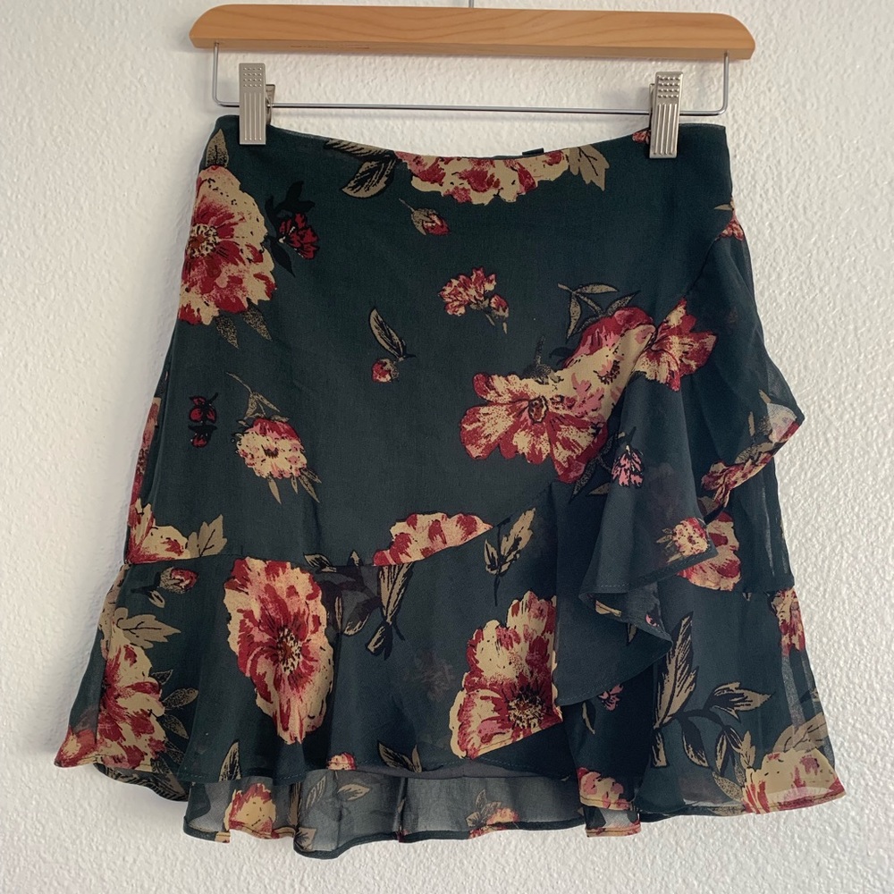 COTOTN CANDY LA Floral Miniskirt, Teal Red Gold